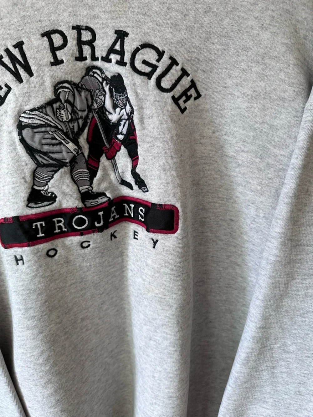 Vintage New Prague Trojans Hockey Sweatshirt Gray Crewneck XL